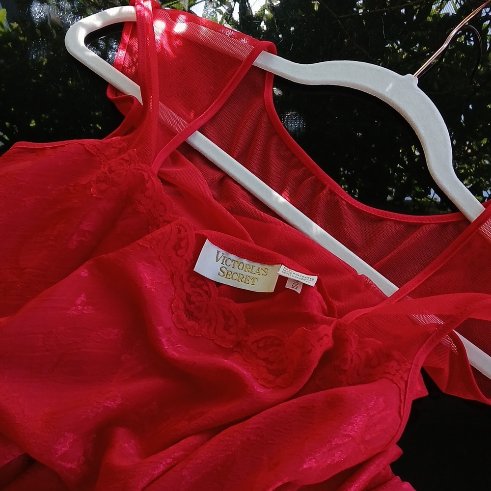 VTG Victorias Secret Red Nightgown Gold Label 90s Long Side Slit Jacquard Sz M